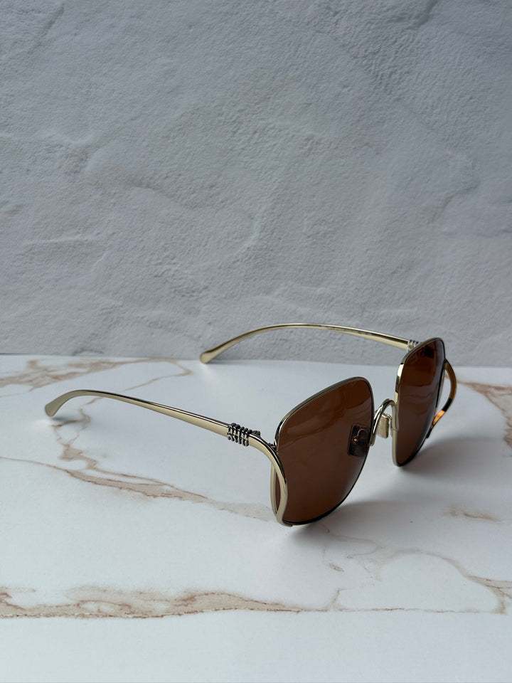 Miu Miu MU A57S Gold Brown Oversized Round Sunglasses