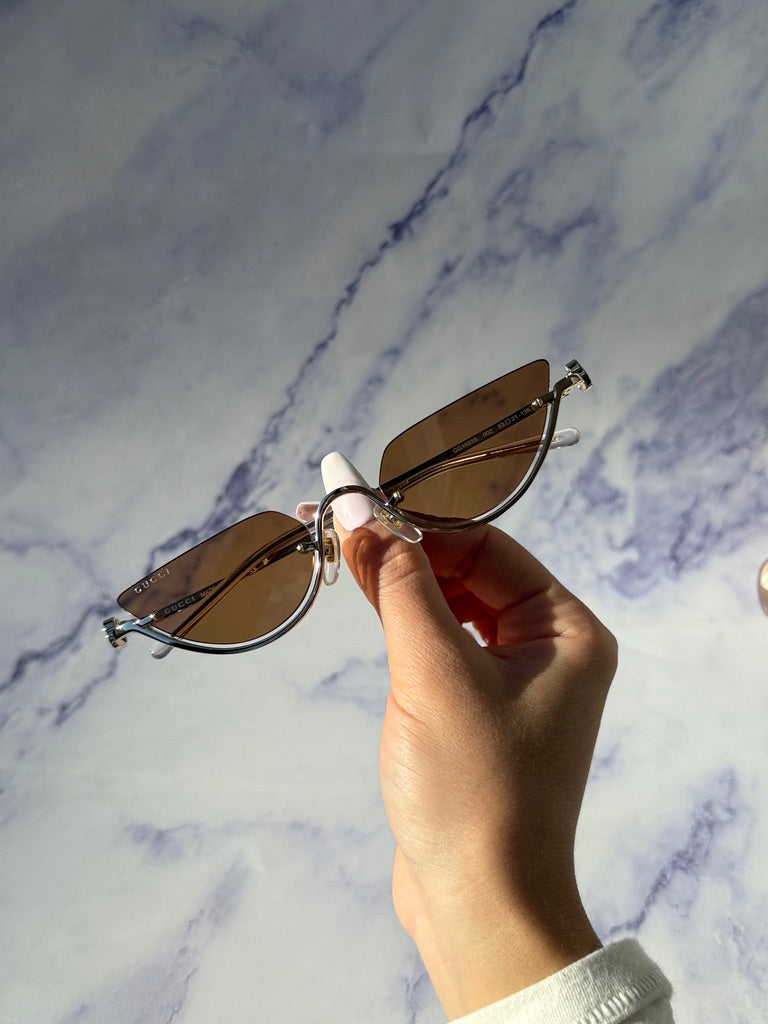 Gucci GG1603S Half Rim Sunglasses in Gold Brown