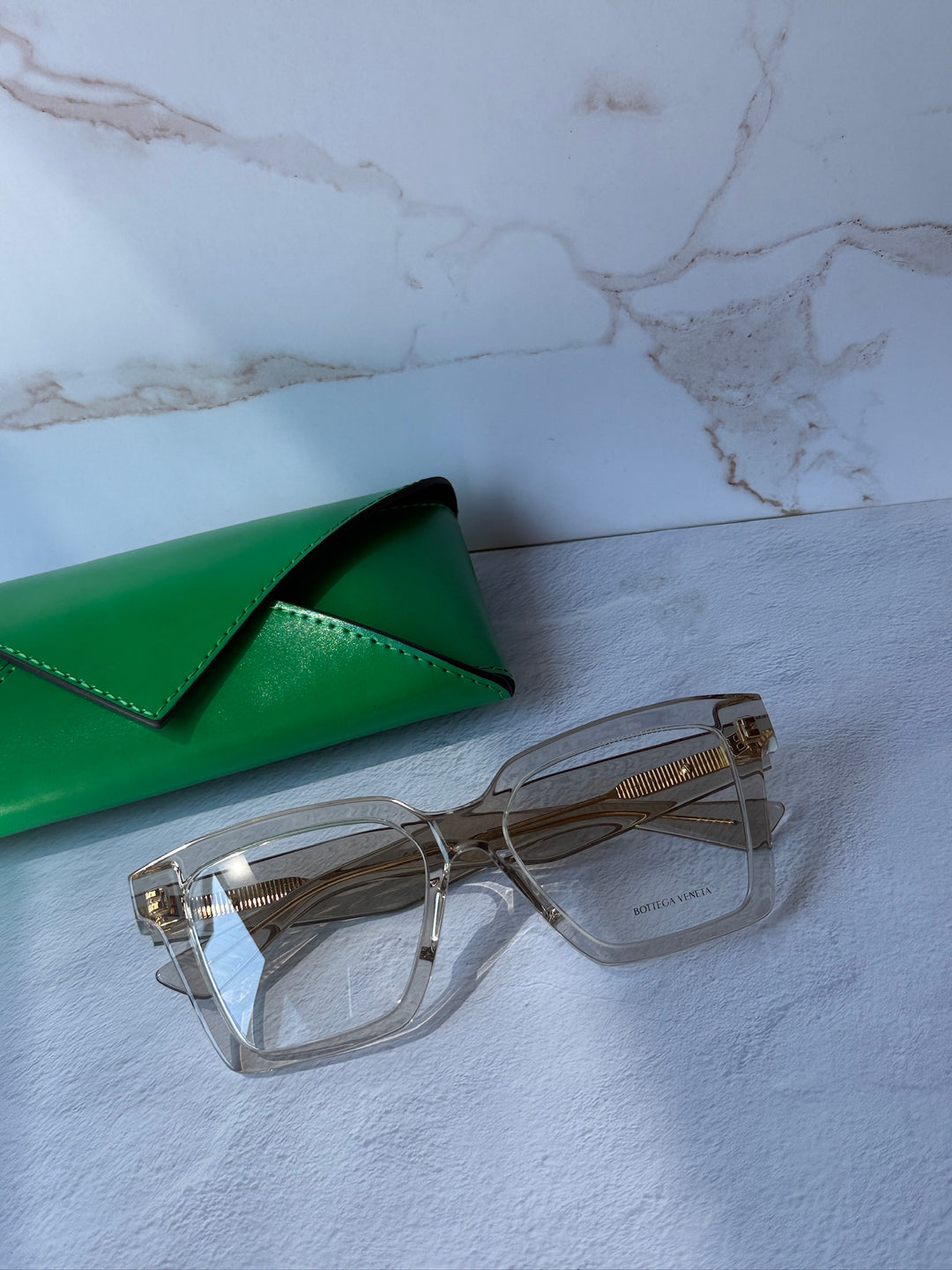 Bottega Veneta BV1458O Transparent Square Thick Rim Frames