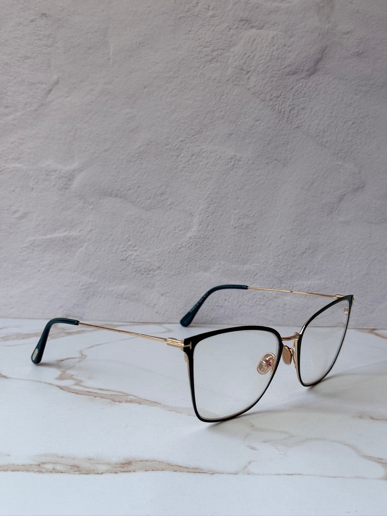 Tom Ford FT5839-B Turquoise Squared Cat Eye Bluelight Frames