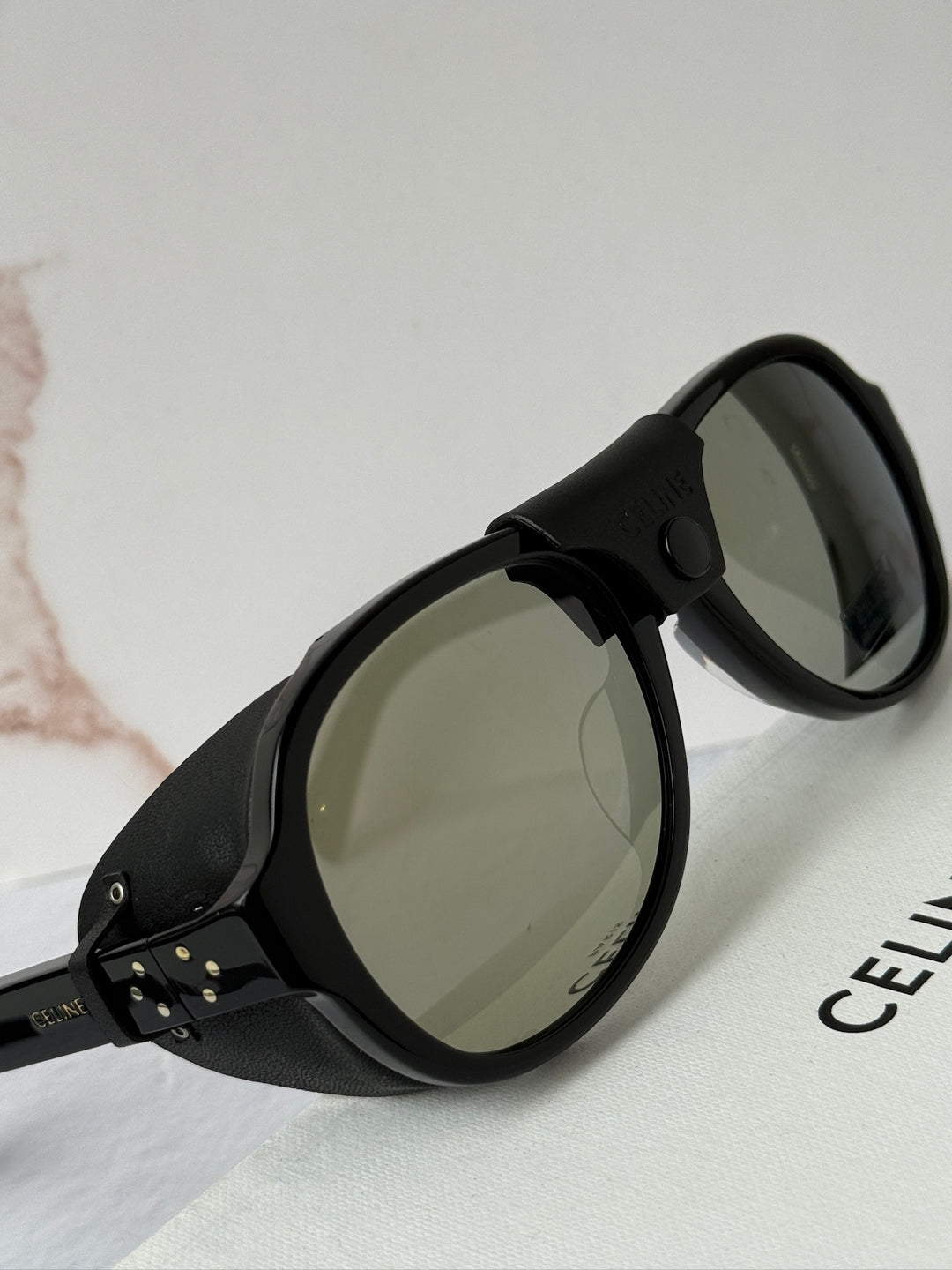 Celine CL40301U Black Leather Shield Aviator Sunglasses