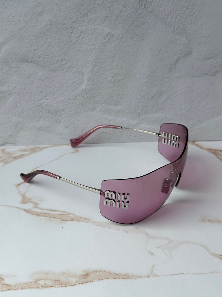 Miu Miu MU B53S Pink Mirror Rimless Mask Sunglasses