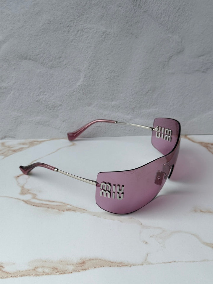 Miu Miu MU B53S Pink Mirror Rimless Mask Sunglasses