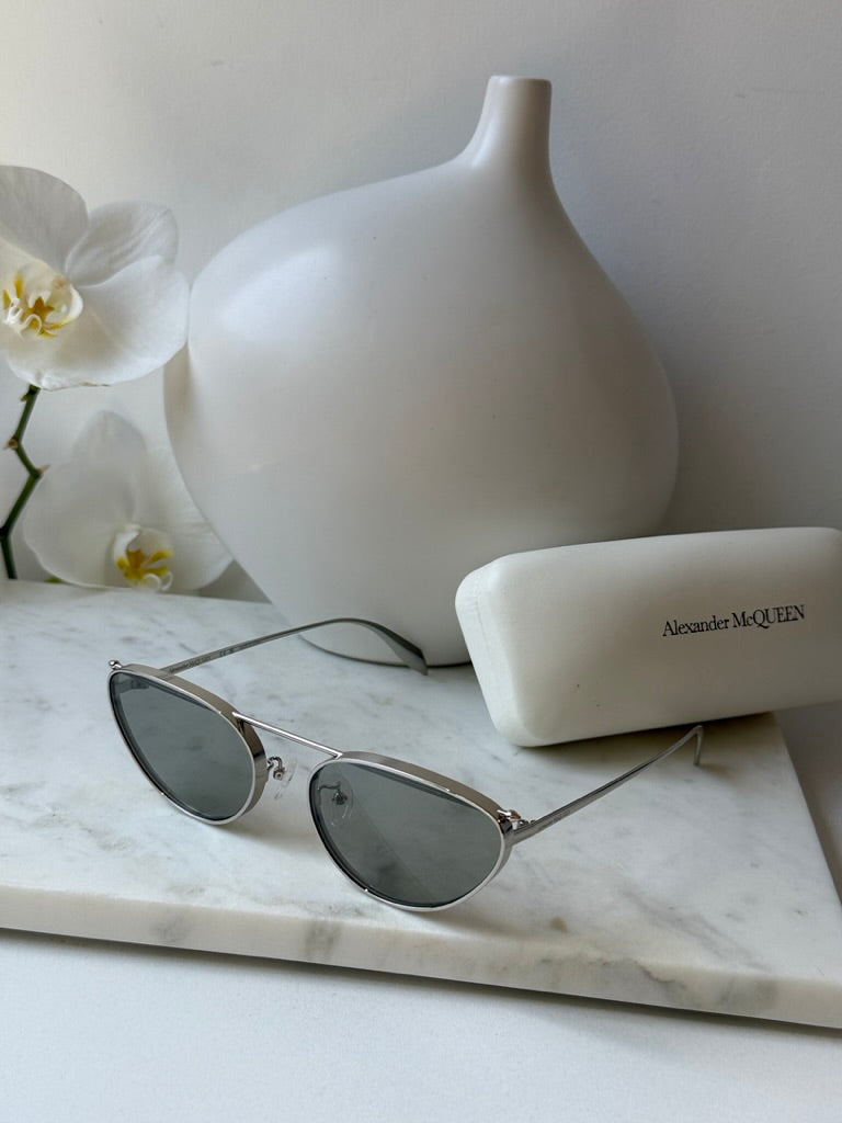 Alexander McQueen AM0424S Silver Cat Eye Sunglasses
