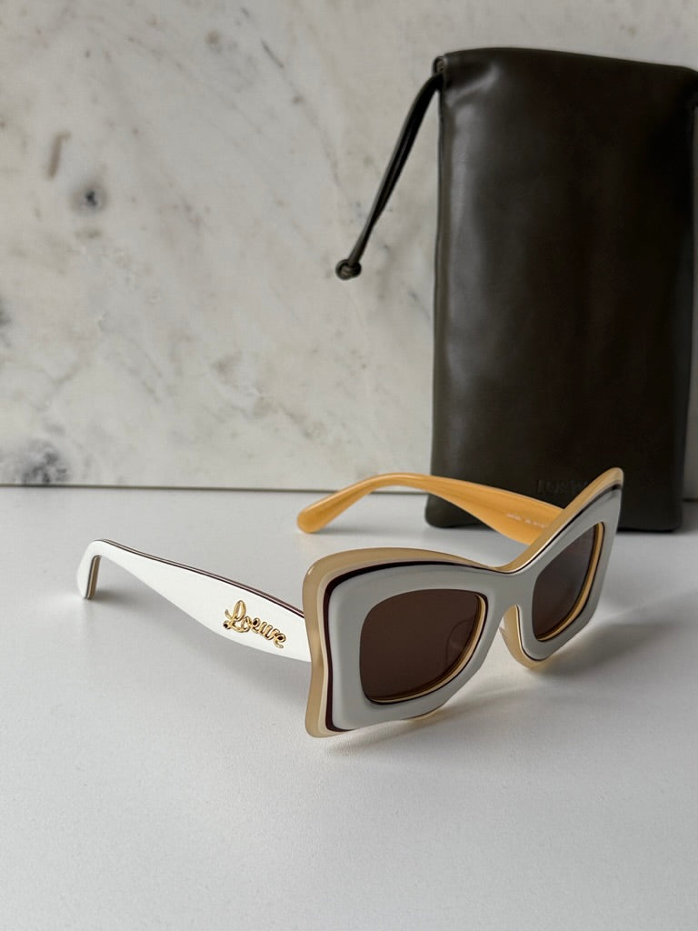 Loewe LW40140U Layered Cat Eye Sunglasses in Ivory Brown