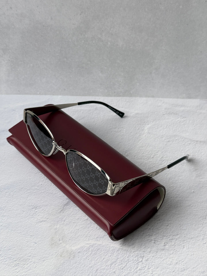 Gucci GG1853S Silver Monogram Mirror Cat Eye Sunglasses
