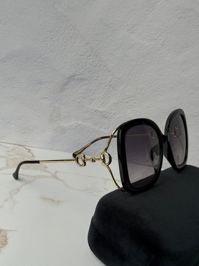 Gucci GG1021S Black Gold Square Horsebit Sunglasses