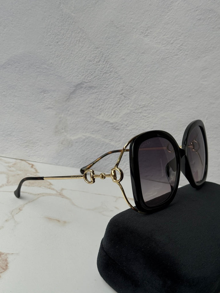 Gucci GG1021S Black Gold Square Horsebit Sunglasses