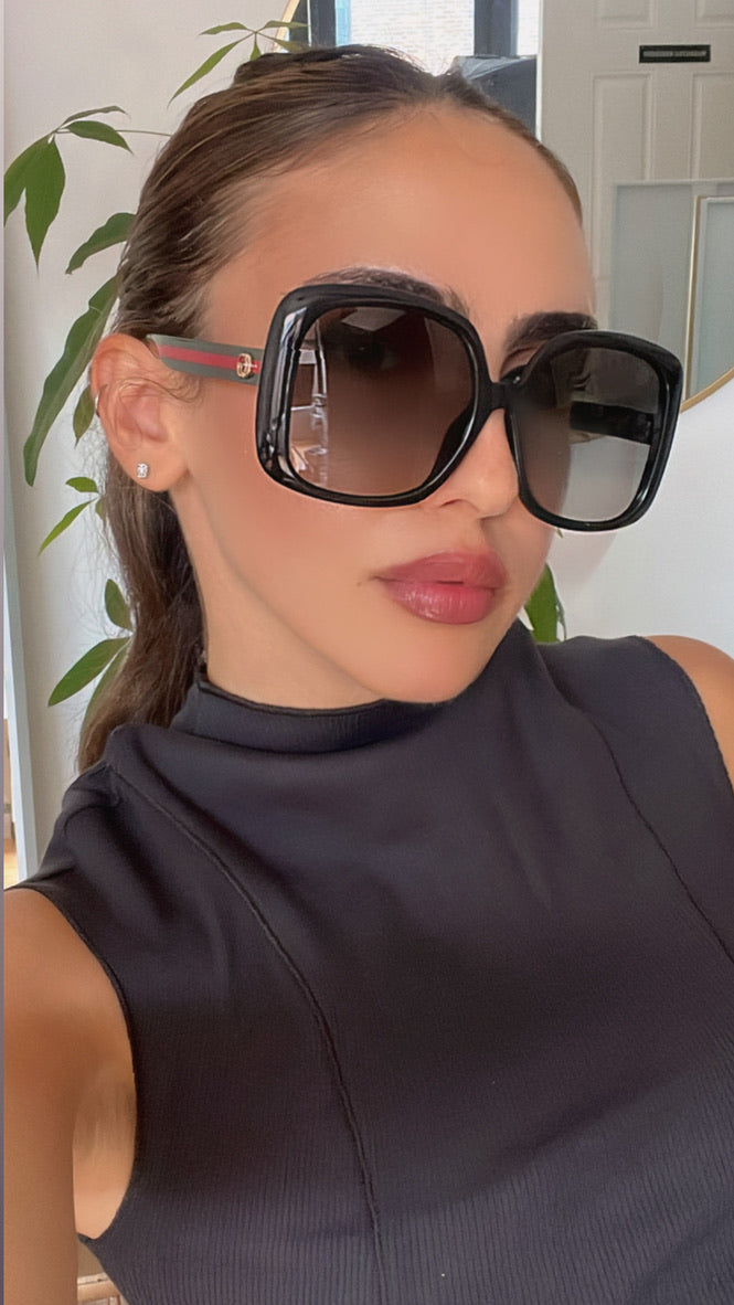 Gucci GG0714SA Oversized Black Square Logo Leg Sunglasses