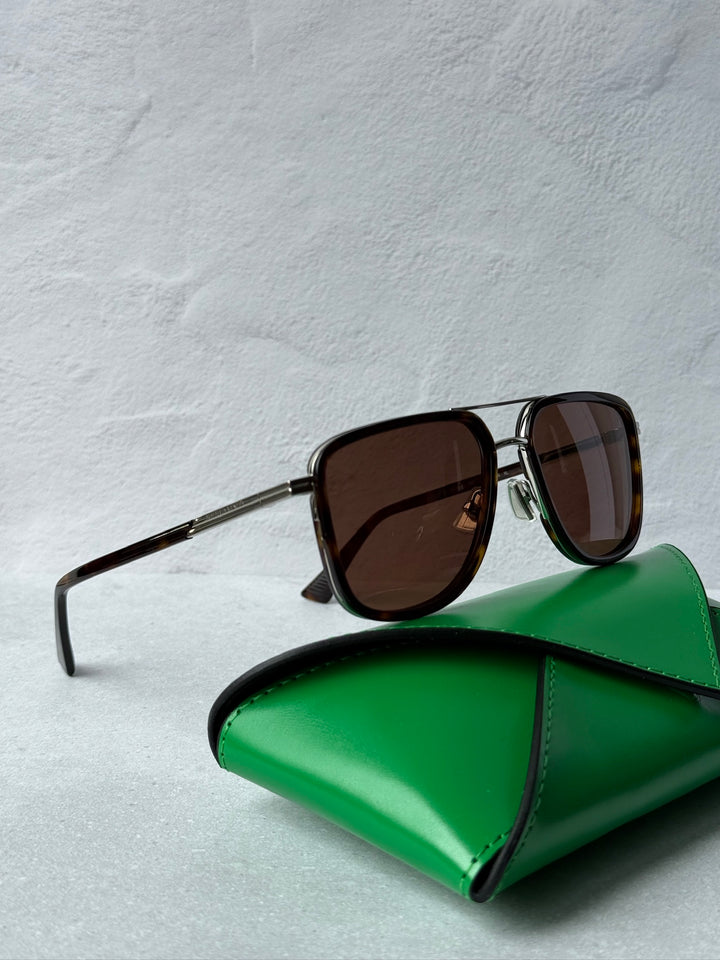 Bottega Veneta BV1463S Squared Aviator Sunglasses in Brown