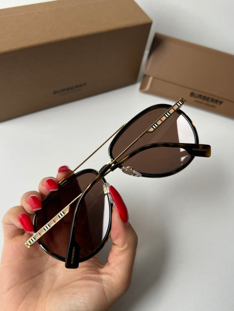 Burberry BE3125 Oliver Aviator Sunglasses in Brown Gold