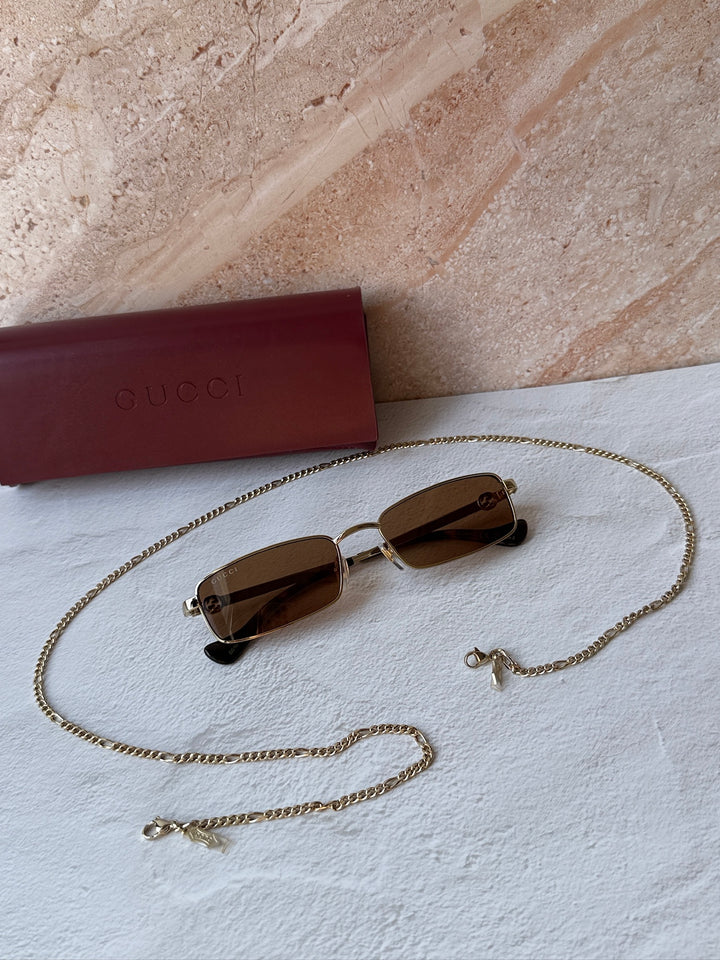 Gucci GG1600S Gold Brown Chain Rectangular Sunglasses