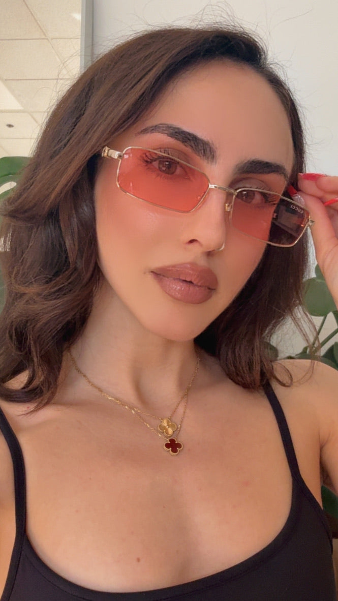 Gucci GG1600S Gold Pink Chain Rectangular Sunglasses