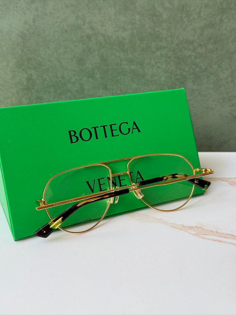 Bottega Veneta BV1302O Gold Metal Pilot Frames