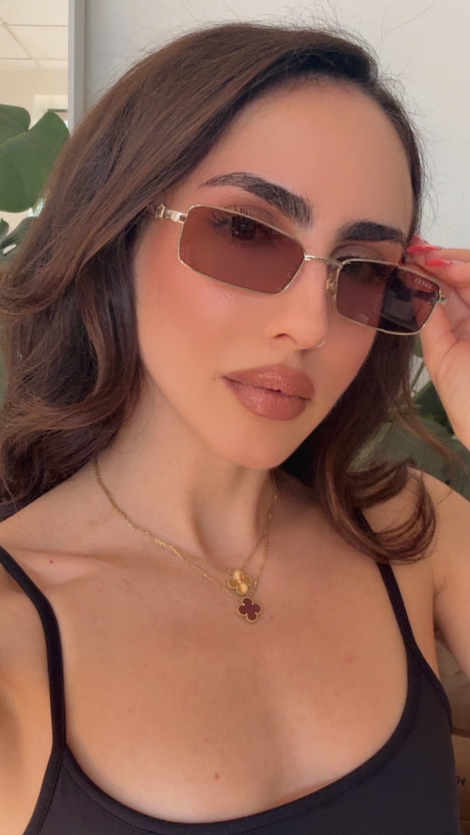 Gucci GG1600S Gold Brown Chain Rectangular Sunglasses