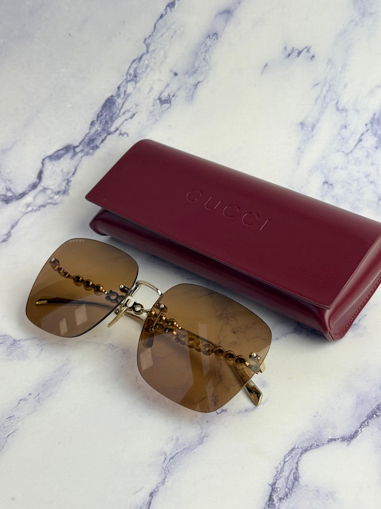 Gucci GG1923SA Brown Rimless Square Pearl Sunglasses