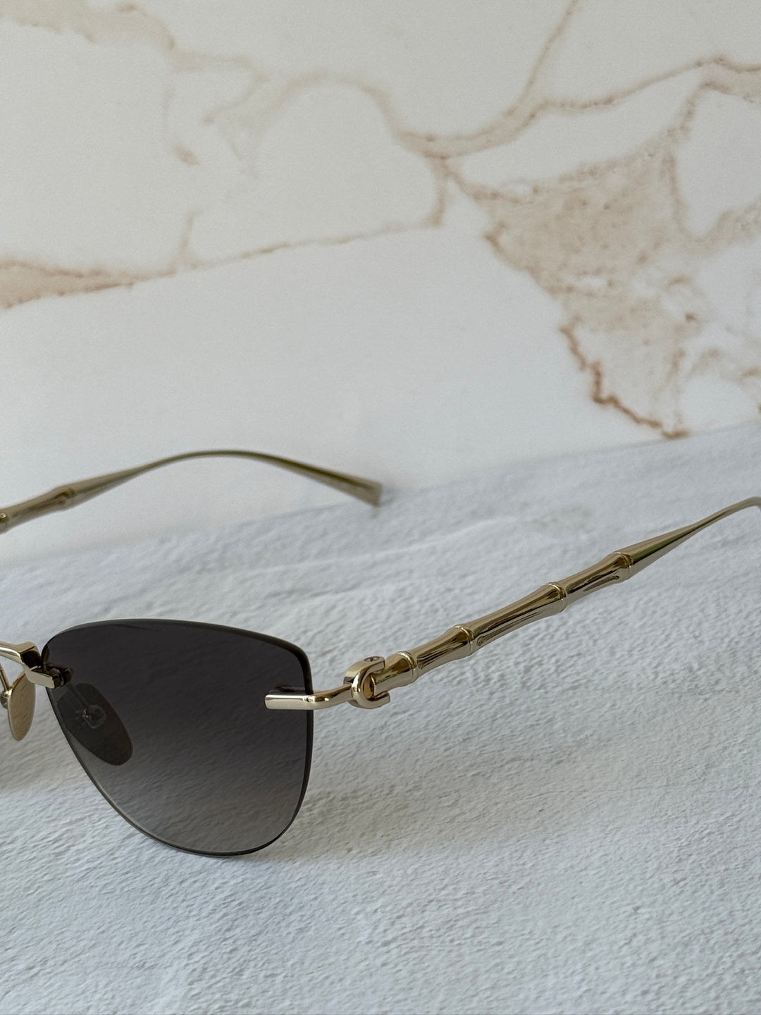 Gucci GG2063S Cat Eye Bamboo Sunglasses in Gold Grey