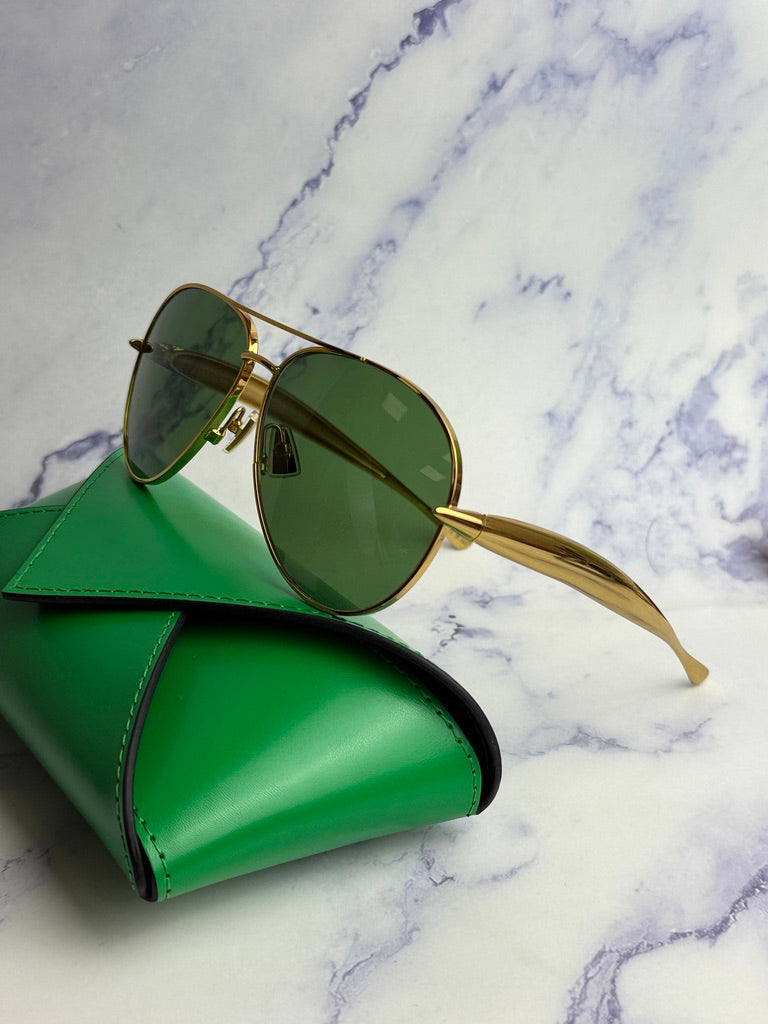 Bottega Veneta BV1305S Sardine Aviator Sunglasses in Gold