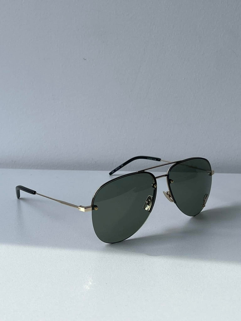 Saint Laurent SL11M Metal Logo Aviator Sunglasses in Green