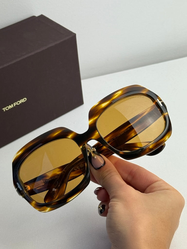 Tom Ford Ren FT1155 Square Sunglasses in Havana Yellow Lens
