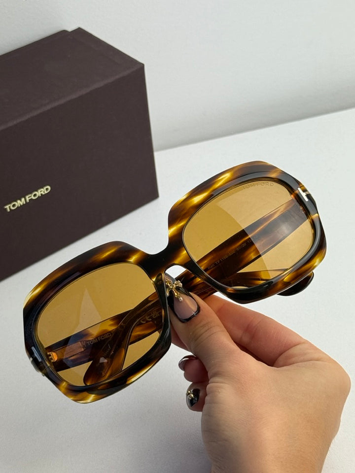 Tom Ford Ren FT1155 Square Sunglasses in Havana Yellow Lens