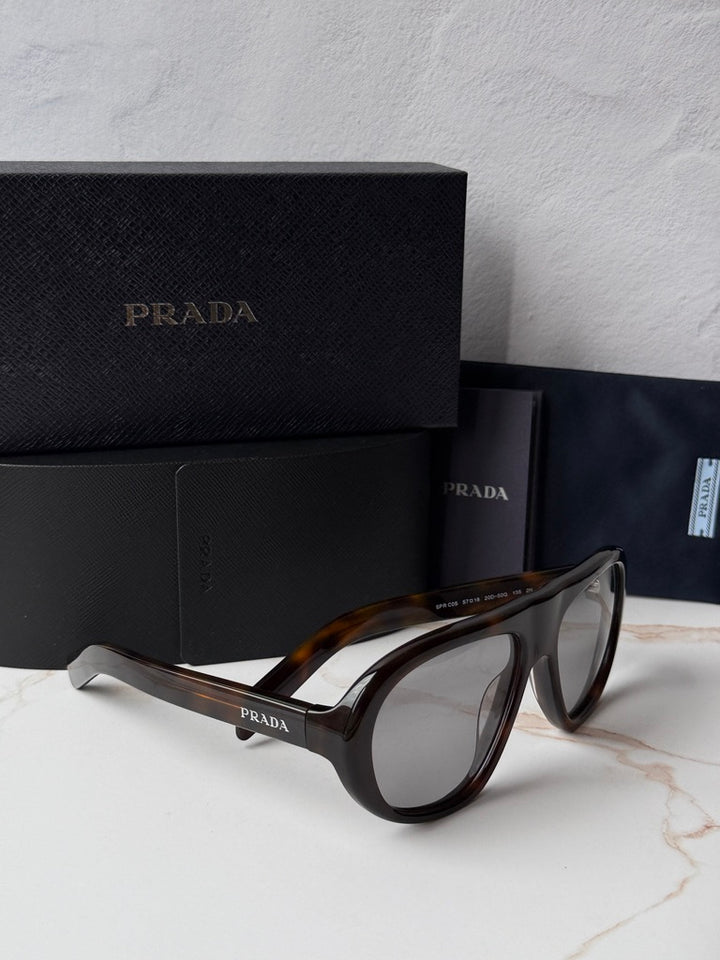 Prada PR C05S Aviator Sunglasses in Havana Grey