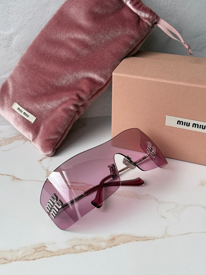 Miu Miu MU B53S Pink Mirror Rimless Mask Sunglasses