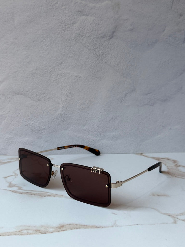Off White Tampa Rectangular Rimless Sunglasses in Brown