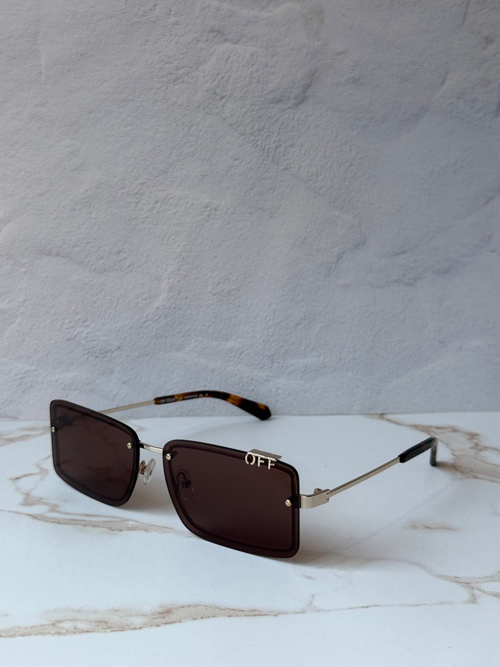 Off White Tampa Rectangular Rimless Sunglasses in Brown