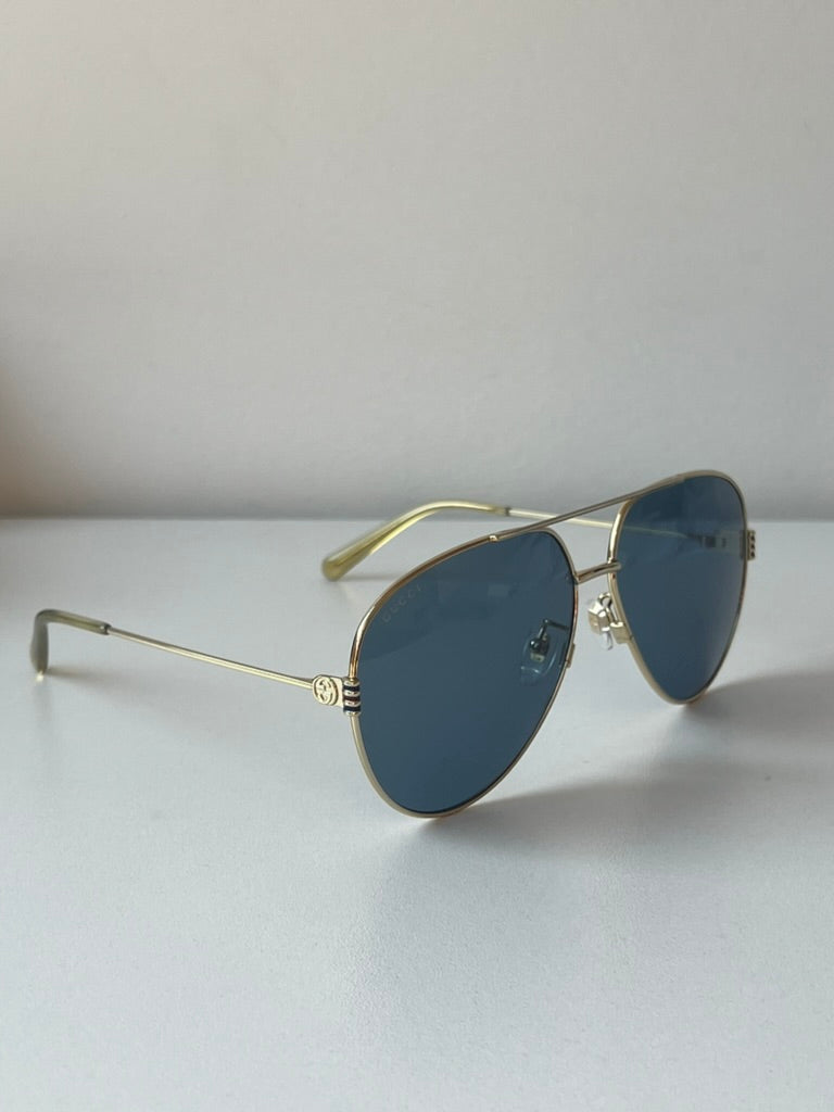 Gucci GG1280S Gold Blue Lens Aviator Sunglasses