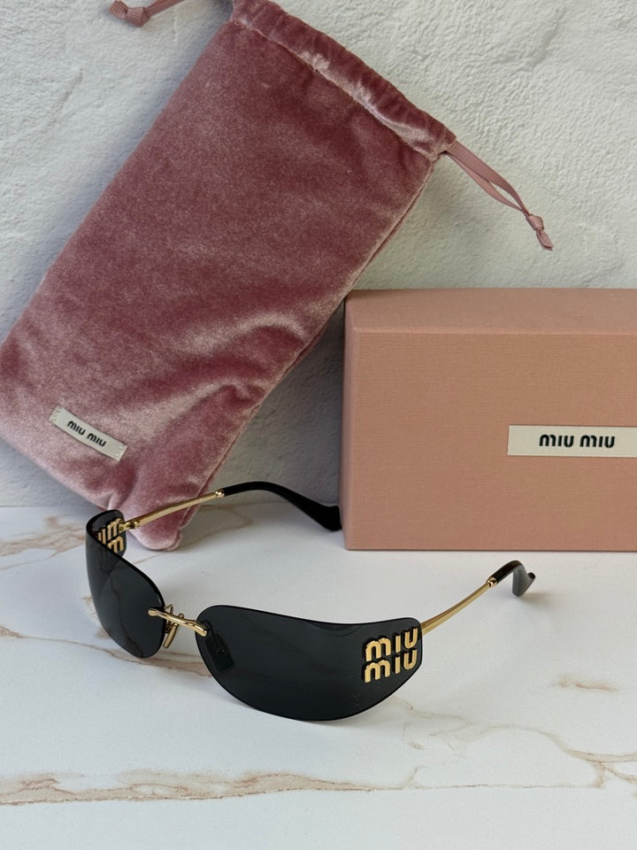 Miu Miu MU A51S Gold Grey Rimless Mask Sunglasses