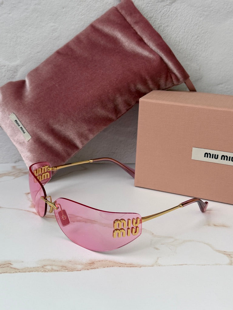 Miu Miu MU A51S Pink Mirror Rimless Mask Sunglasses