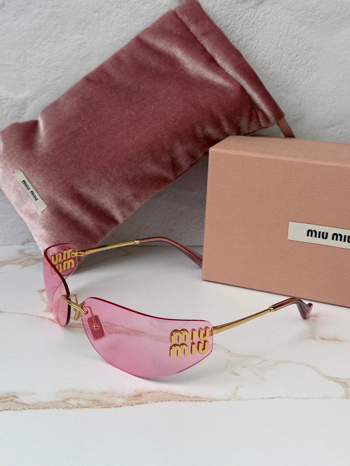 Miu Miu MU A51S Pink Mirror Rimless Mask Sunglasses