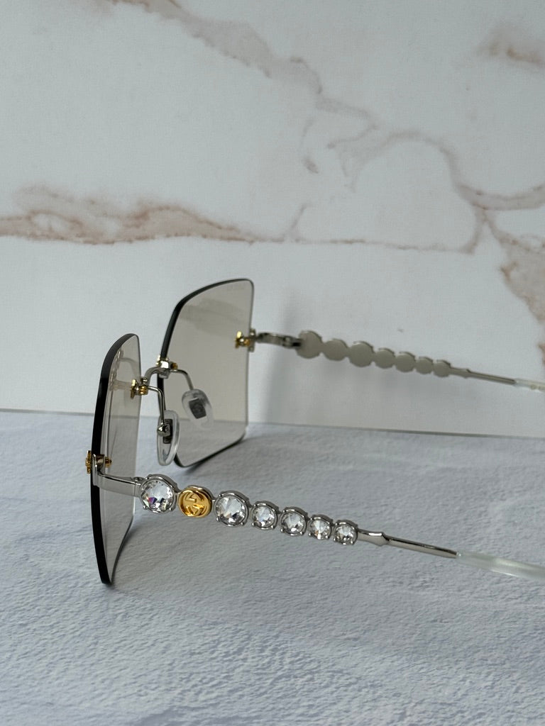 Gucci GG0644S Silver Rimless Star Lens Crystal Sunglasses