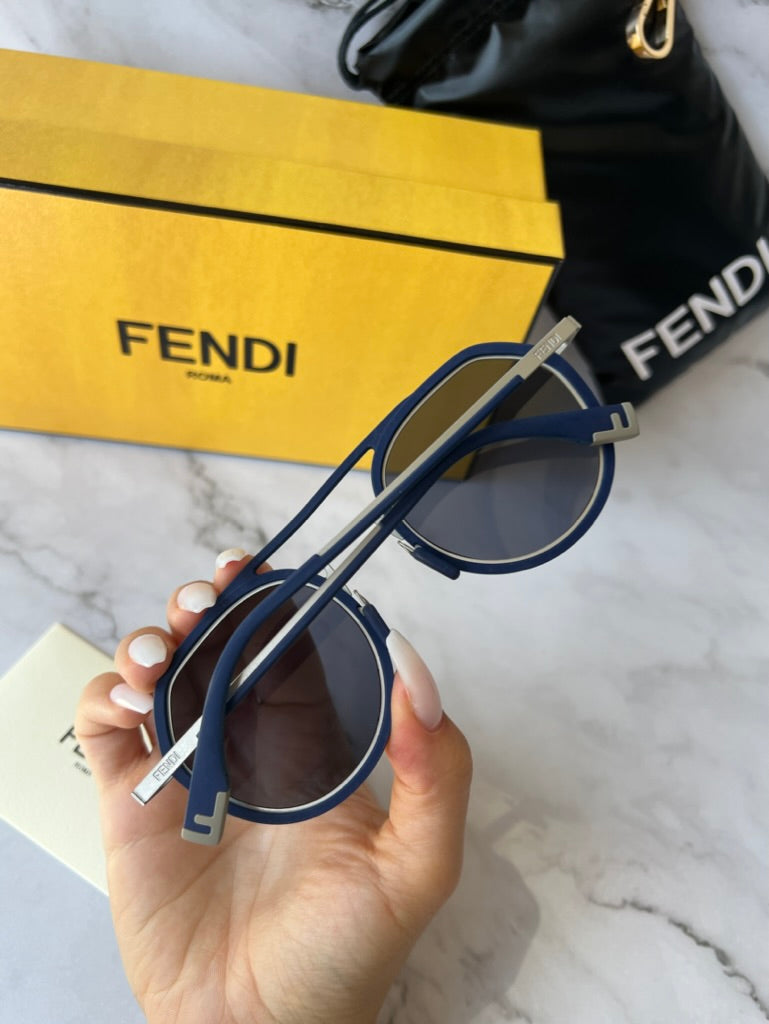 Fendi FE40040U Navy Blue Round Sunglasses