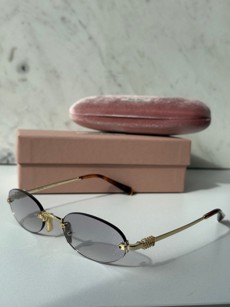 Miu Miu MU A54S Gold Gradient Oval Rimless Sunglasses