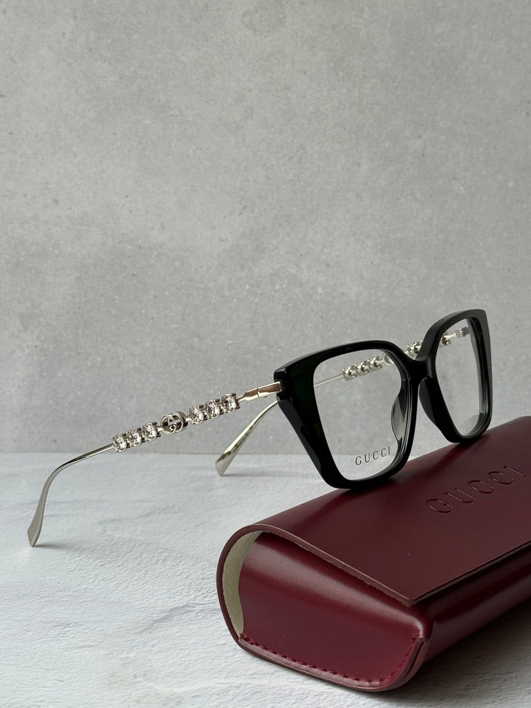 Gucci GG1969O Squared Cat Eye Crystal Sunglasses in Black