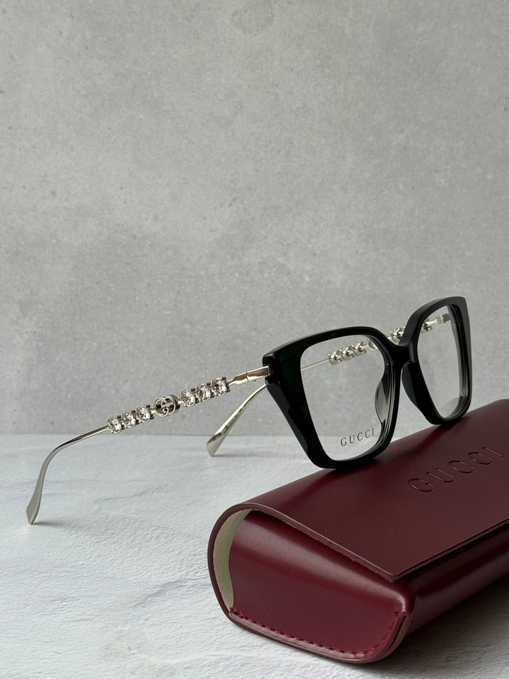Gucci GG1969O Squared Cat Eye Crystal Sunglasses in Black