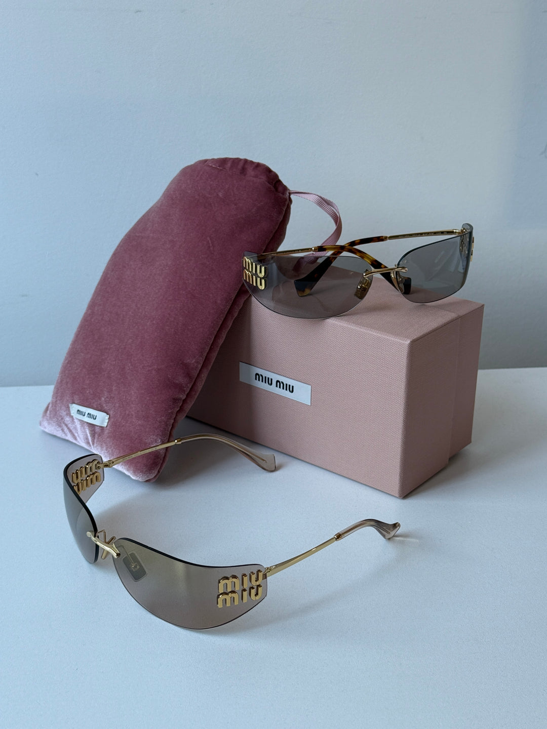 Miu Miu MU A51S Brown Mirror Rimless Mask Sunglasses