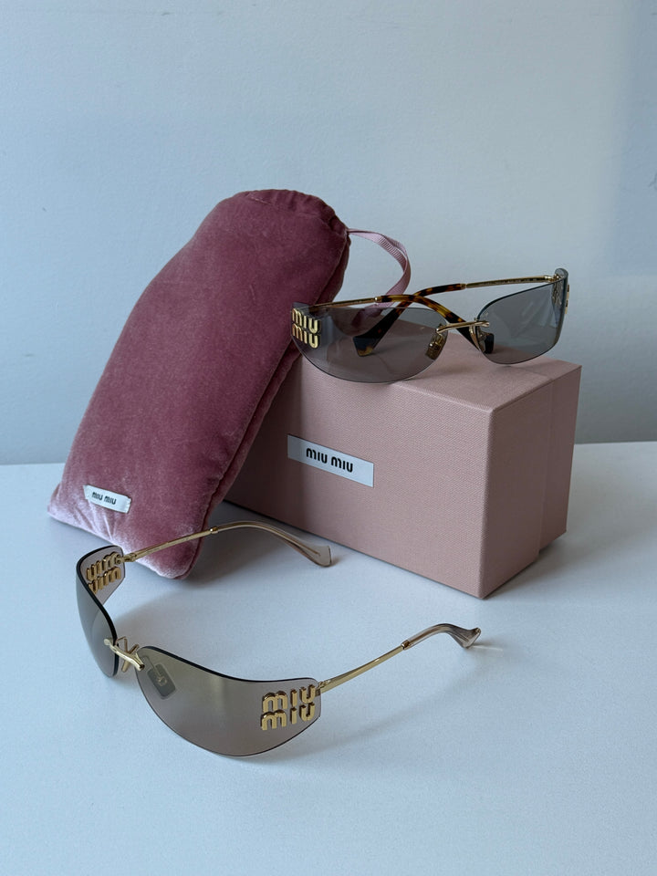 Miu Miu MU A51S Brown Mirror Rimless Mask Sunglasses