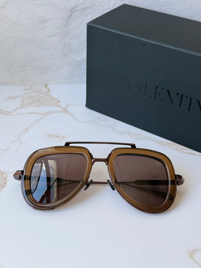 Valentino V-Lstory Nude Brown Aviator Sunglasses