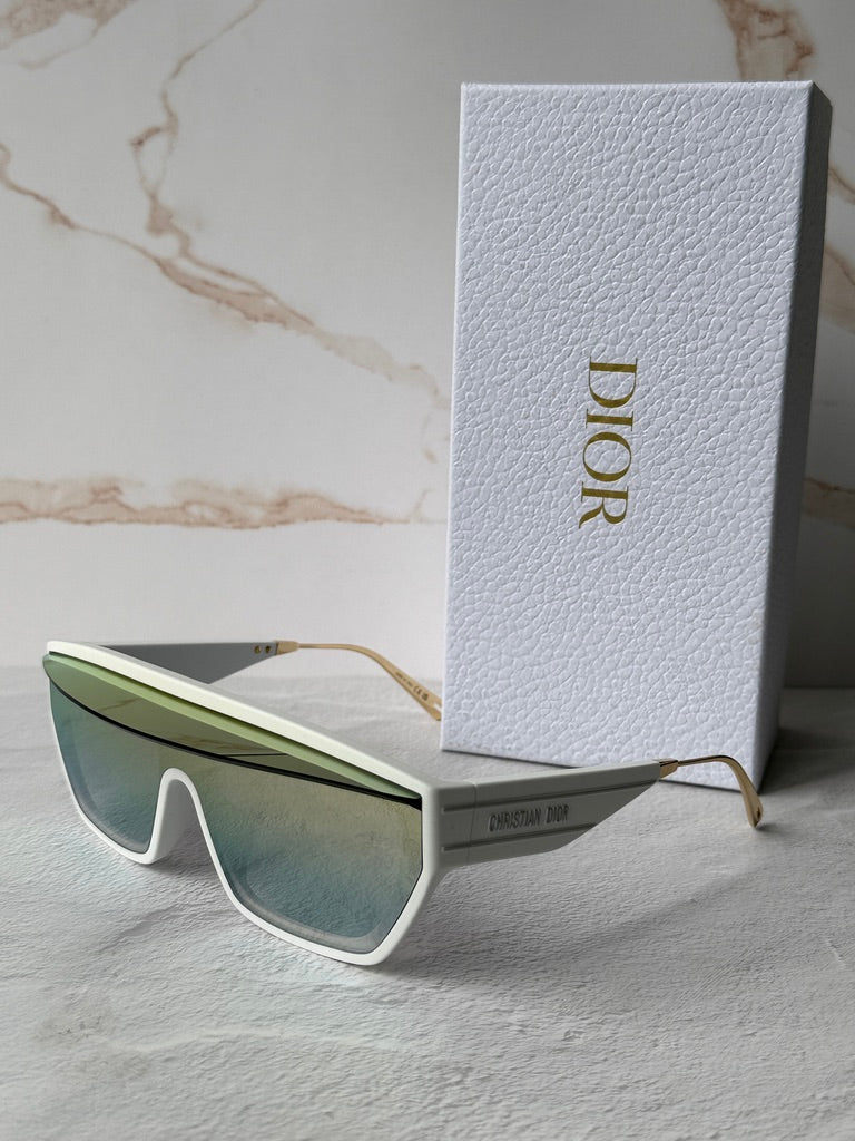 DiorClub M7U visor mask sunglasses with white frame and mirrored shield lens