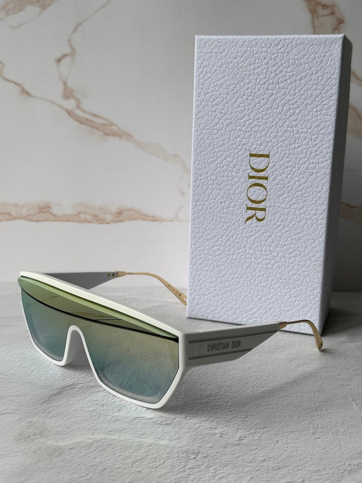 DiorClub M7U visor mask sunglasses with white frame and mirrored shield lens