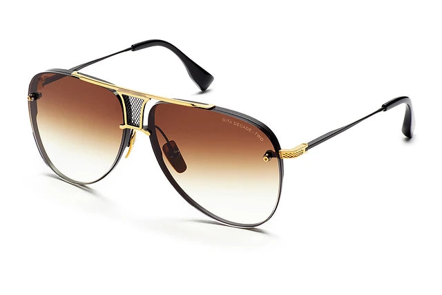 Dita Decade aviator sunglasses with brown gradient lenses and dark brown frames, gold details