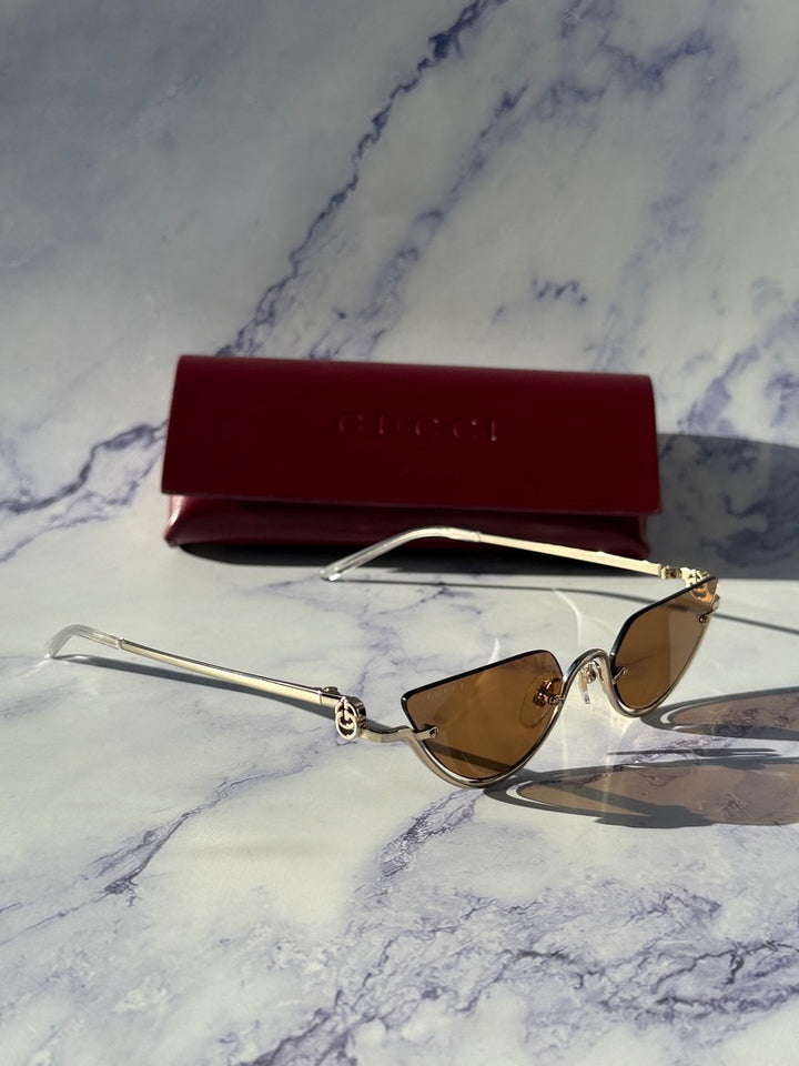 Gucci GG1603S Half Rim Sunglasses in Gold Brown