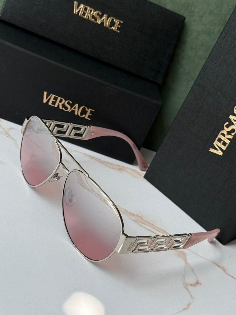 Versace VE2289 Greca Aviator Sunglasses in Silver Pink Mirror