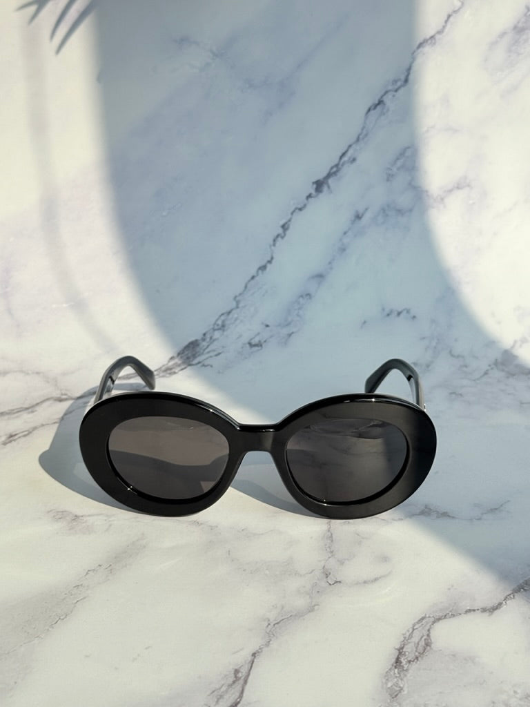 Celine CL40312U Black Silver Triomphe Round Sunglasses