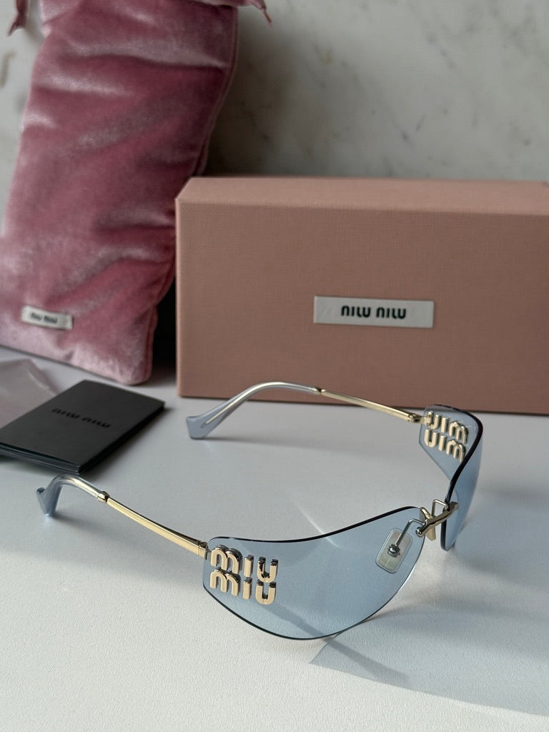 Miu Miu MU A51S Blue Rimless Mask Sunglasses