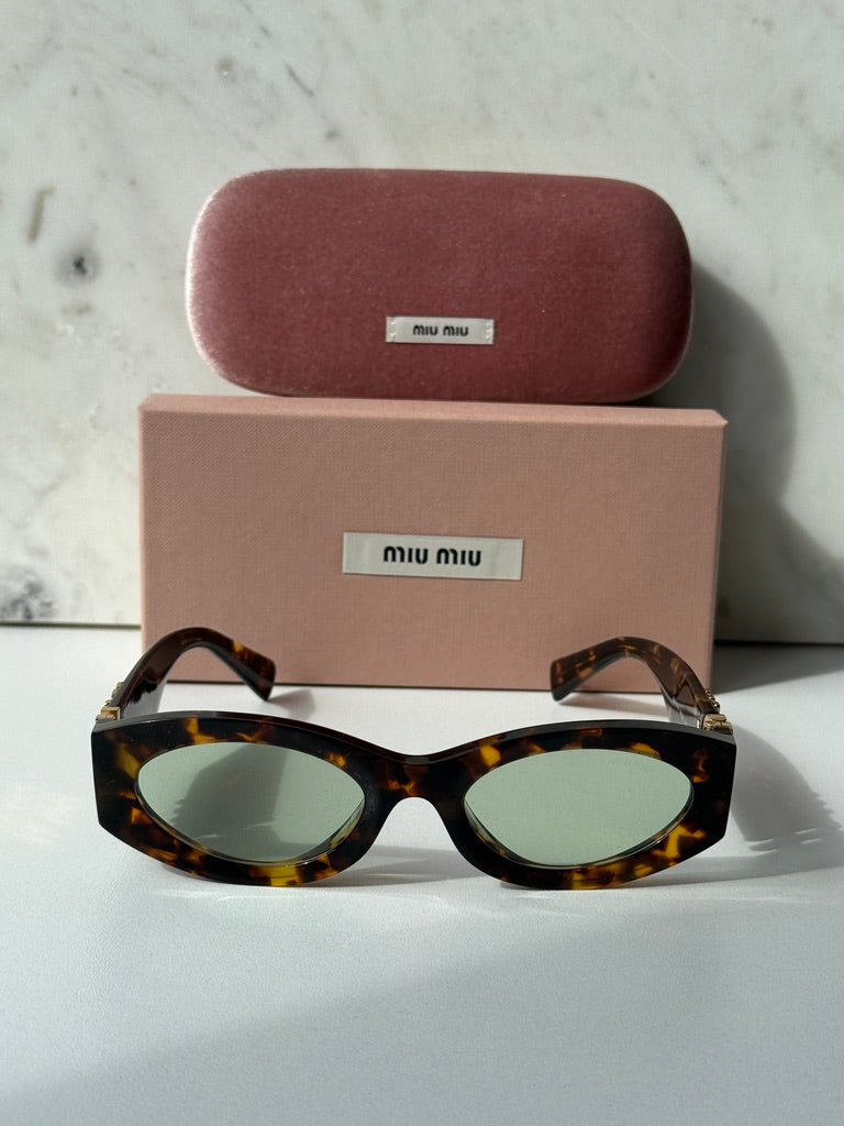 Miu Miu MU11WS Honey Havana Oval Sunglasses | Designer Daydream
