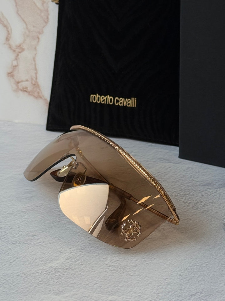 Roberto Cavalli SRC012M Rose Gold Pink Rimless Mask Sunglasses